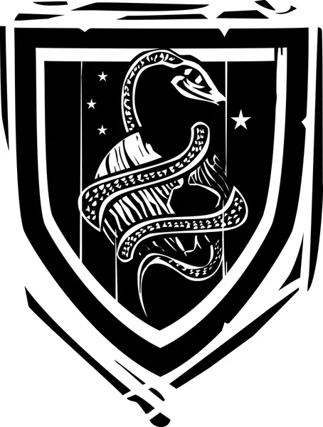 Escudo heráldico Serpiente mundial — Vector de stock