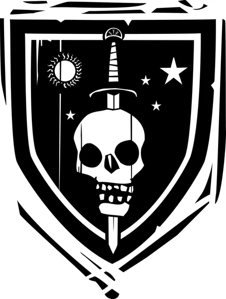 Heraldische Shield zwaard en schedel — Stockvector