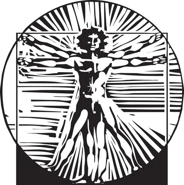 Woodcut Hombre de Vitruvio — Archivo Imágenes Vectoriales