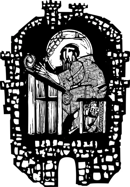 Woodcut moine dans le monastère — Image vectorielle