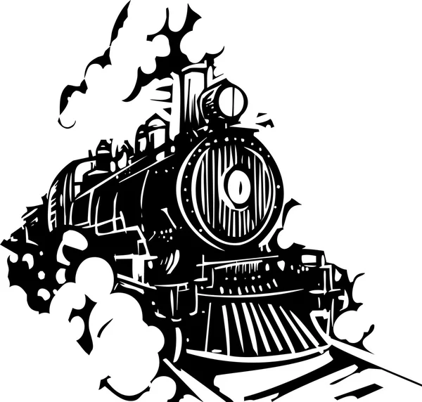 Locomotora cortada en madera — Vector de stock