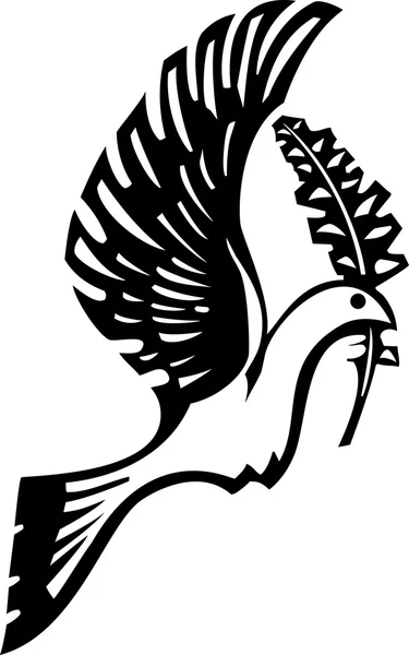 Paloma de paz voladora de Woodcut — Vector de stock
