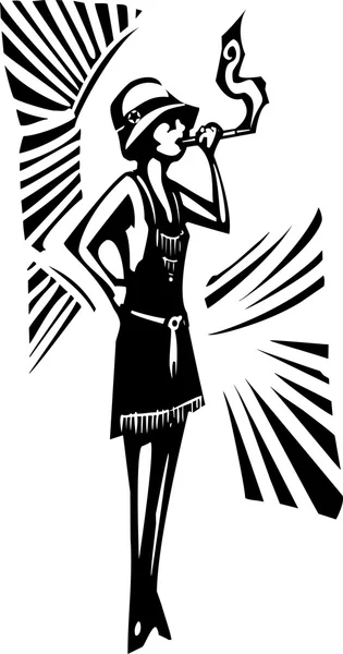 Flapper mujer tallada en madera — Vector de stock