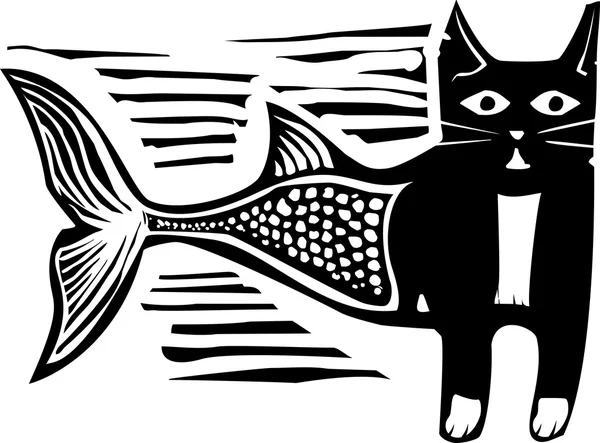 Taglio di legno Pesce gatto Nero Bianco — Vettoriale Stock