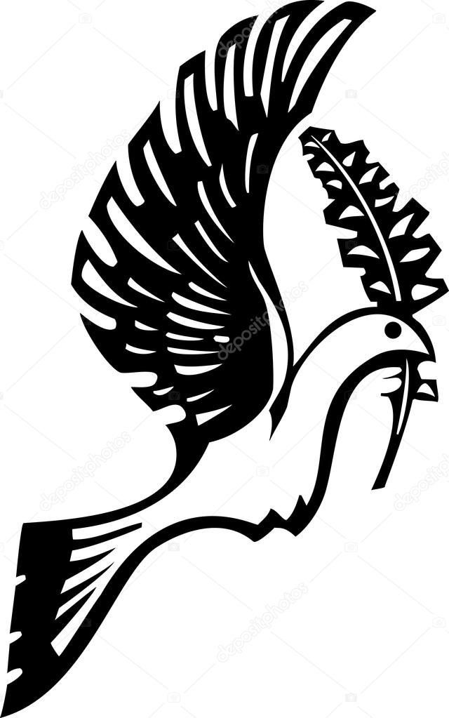 Woodcut Flying Peace Dove