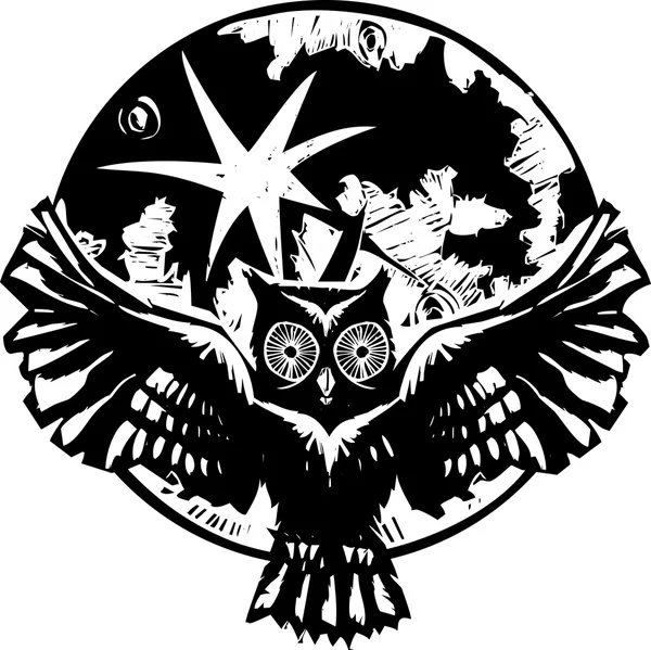 Flying Owl Moon — Stock Vector