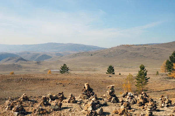 Błękitne Niebo Nad Rozległe Stepy Mongolii — Zdjęcie stockowe