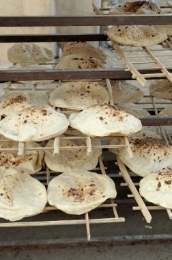 Arapça ekmek fırından yeni çıkmış. Egypt.photo fırında tonda