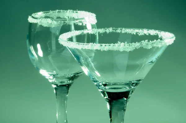 Transparent glass wine glasses with decoration. deep toning photo — Stock Photo, Image