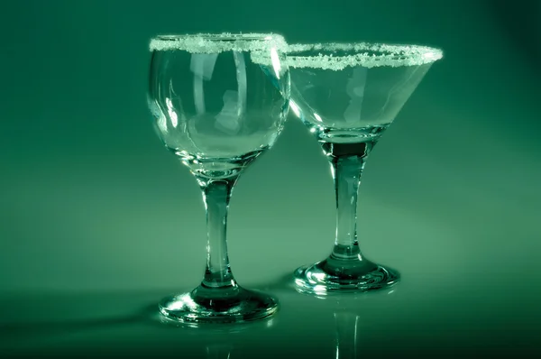 Transparent glass wine glasses with decoration. deep toning photo — Stock Photo, Image