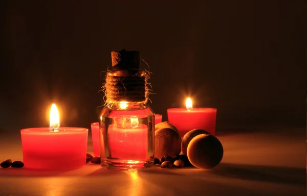 Σύνθεση Του Σπα Αρωματικά Κεριά Κόκκους Καφέ Αρωματικές Ξύλινες Μπάλες — Φωτογραφία Αρχείου