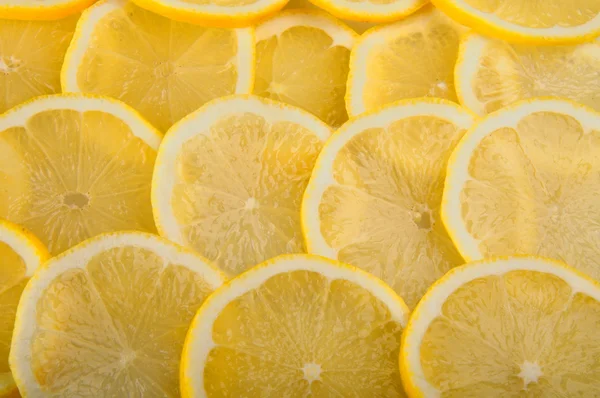 Citrus background. juicy slices of lemon  cover the entire surface. — Stock Photo, Image