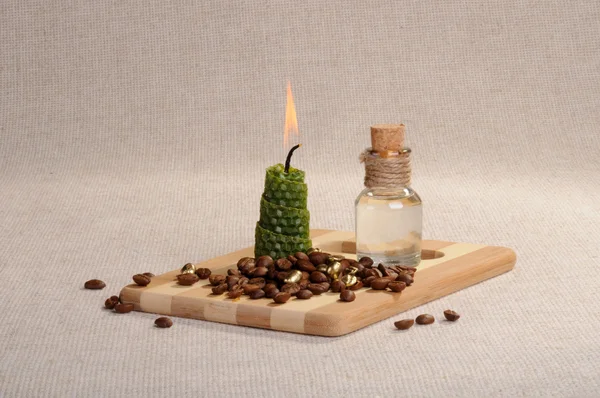 Coffee Beans Bottle Candle — Stock Photo, Image