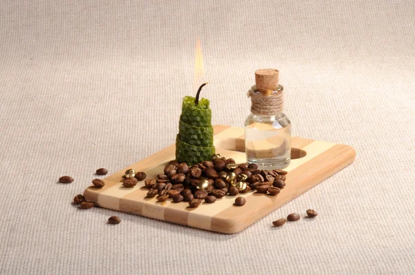 Coffee Beans Bottle Candle — Stock Photo, Image