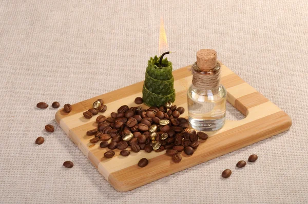 Coffee Beans Bottle Candle — Stock Photo, Image