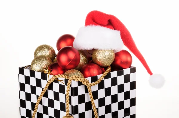 Gift Box Domino Style Filled Christmas Balls Hats Santa Claus — Stock Photo, Image
