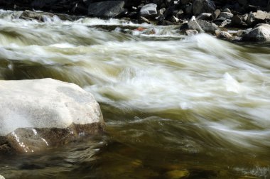 Bir dağ nehir hızlı akışı. Kısmen renkli fotoğraf.