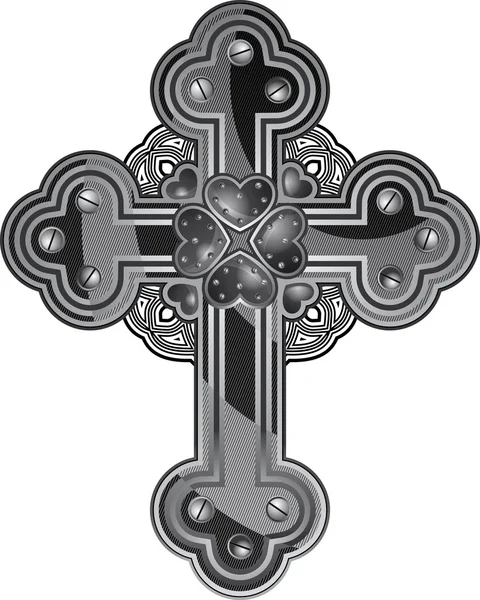 Steampunk style cross with hearts — Stock Vector