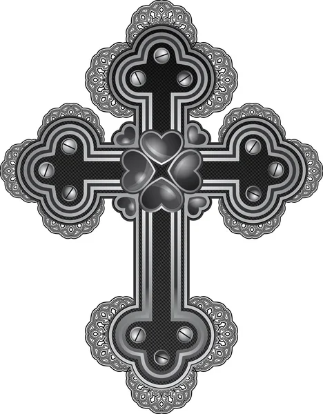 Steampunk style cross with hearts — Stock Vector