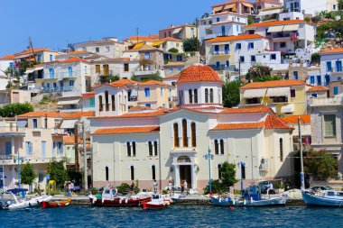 Güzel Yunan Adası, Hydra'nın görünümü. Yunanistan, Atina