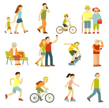 Farklı insanlar açık havada fiziksel aktivite