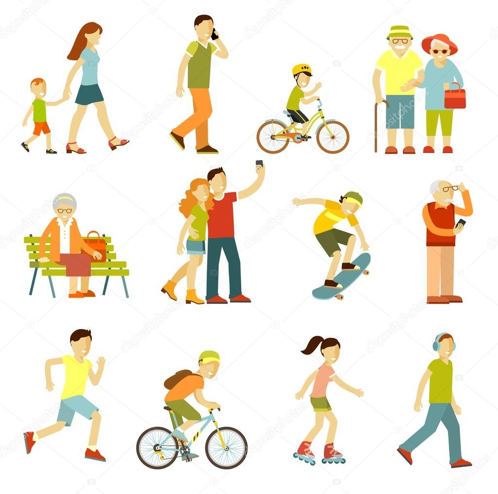 Different people in outdoors physical activity Stock Vector by ©evellean  103423434, image size:1024x1016
