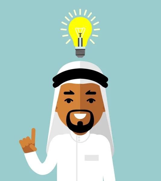 사우디 아랍 남자와 전구 큰 아이디어 개념 — 스톡 벡터