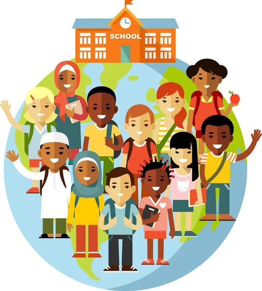 Concepto escolar multicultural para niños — Vector de stock