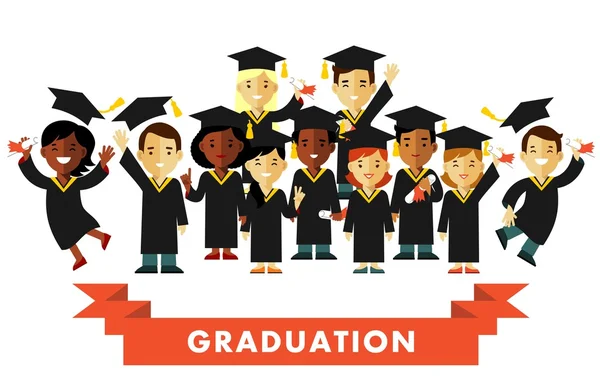 Concepto de educación de graduación en estilo plano — Vector de stock