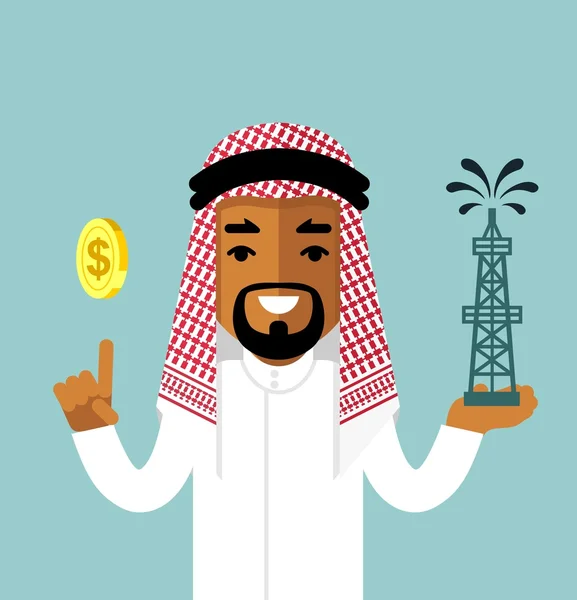 Conceito de negócio de petróleo com homem árabe saudi — Vetor de Stock