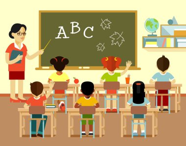 Farklı okul çocukları ve düz stil derste sınıf öğretmeni