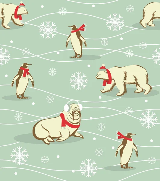 Winter animals pattern — Stock Vector