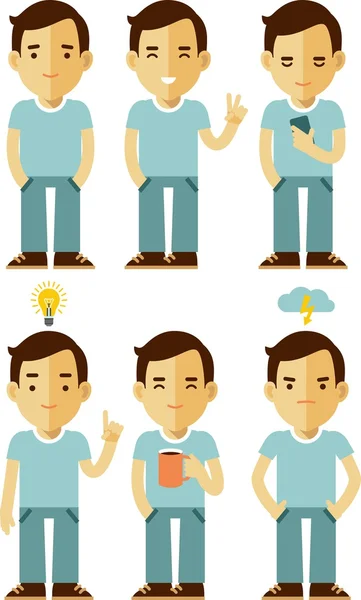 Hombres personajes ambientados en diferentes poses — Vector de stock