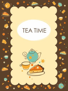 Çay ve fırın arka planda doodle retro tarzı