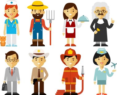 People occupation characters set in flat style clipart