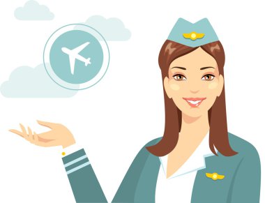 Havayolu düz tarzı ile güzel hostes