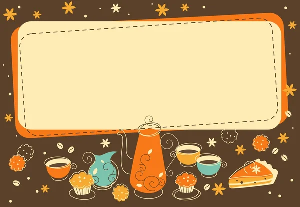 Tea and  bakery background in doodle retro style — Stock Vector