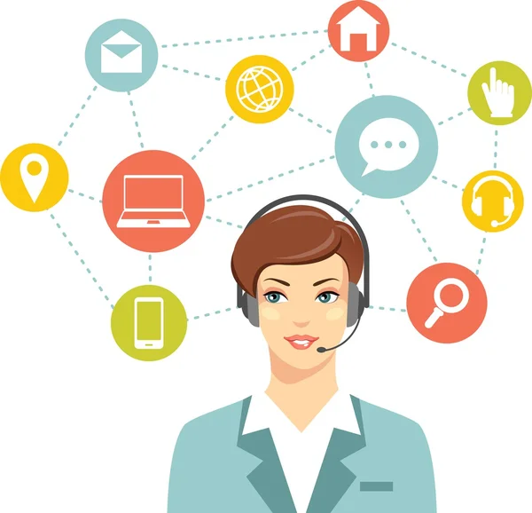 Call center online customer support woman operator concept — Stock Vector