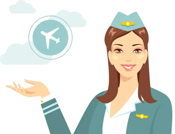 Szép stewardess, légitársaság, a lapos stílusú — Stock Vector