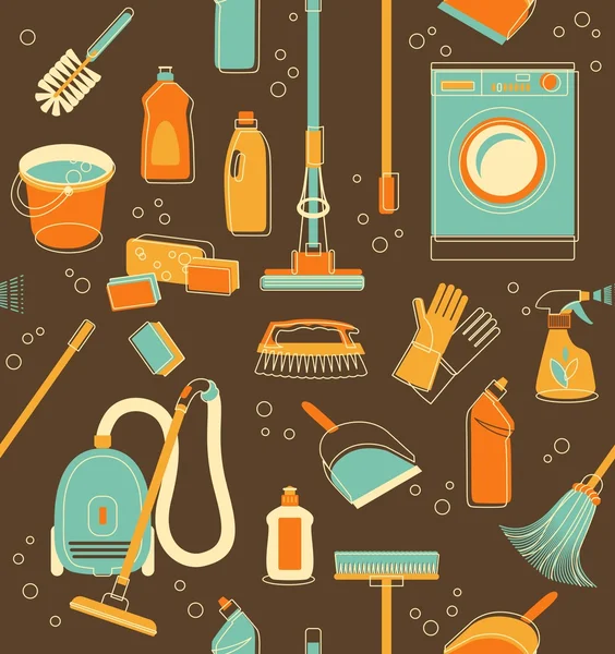 Cleaning tools seamless background — Stock Vector