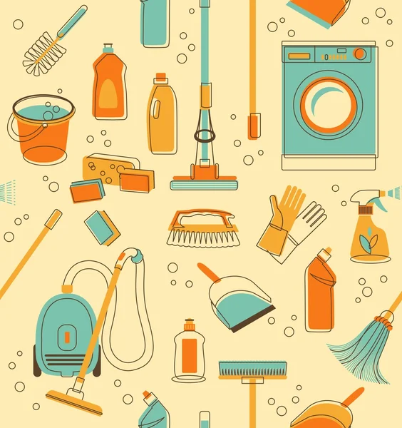 Cleaning tools seamless background — Stock Vector