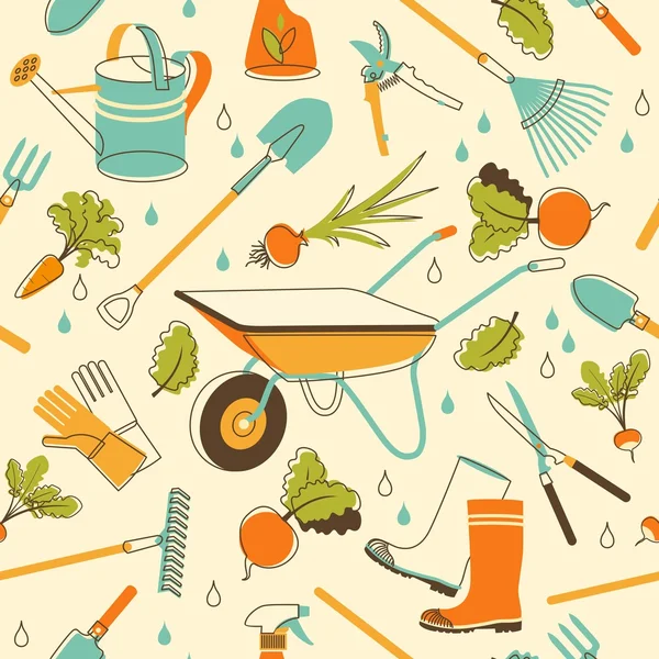 Garden tools seamless background in doodle style — Stock Vector