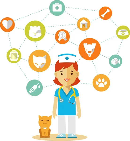 Veterinary doctor and icons set — Stock Vector