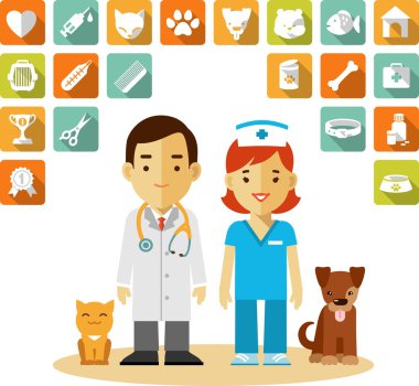 Veteriner Doktor ve simgeler kümesi