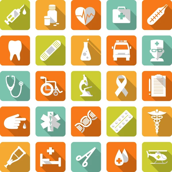 Set ikon medis dalam gaya datar - Stok Vektor
