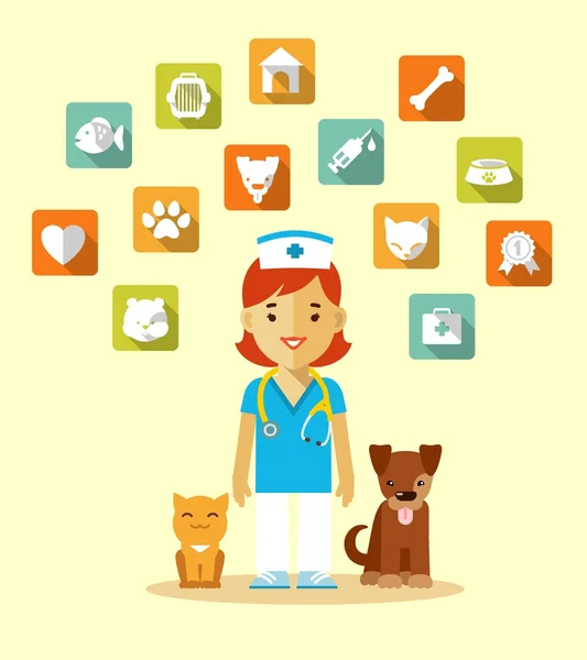 Veterinary doctor and icons set — Stock Vector