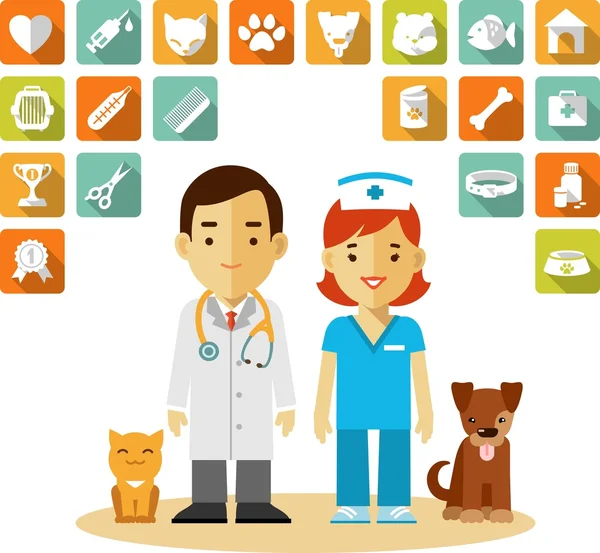 Veterinary doctor and icons set — Stock Vector