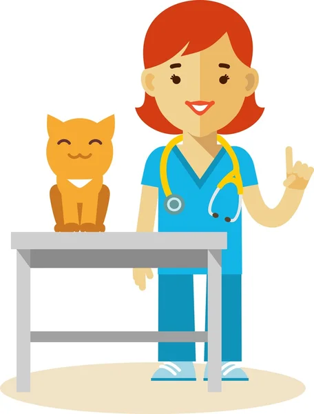 Veterinární lékař a kočka — Stockový vektor