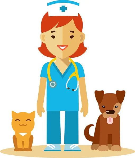 Médico veterinário, cão e gato — Vetor de Stock