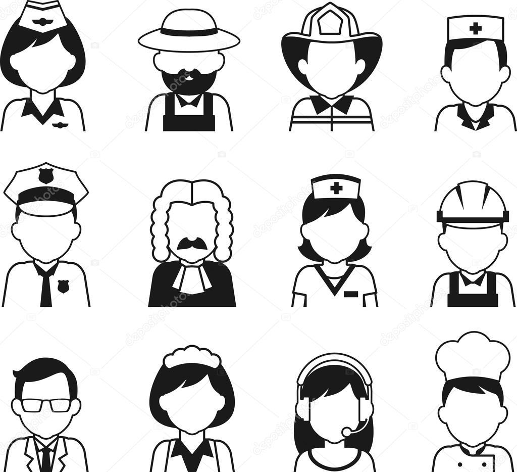 People occupation avatar set in thin flat style